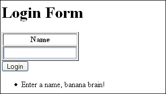 LoginForm avec message d'erreur pour le nom